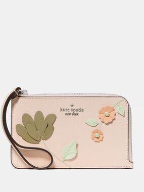 New Kate Spade Lucy Floral Small Card Holder Wristlet Fresh Peach Multi